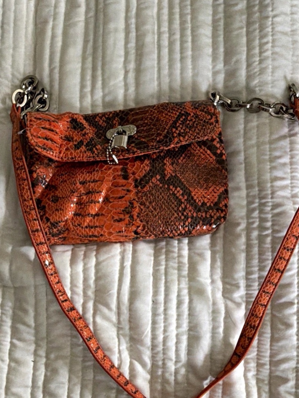 Y2K Orange Python-Print Crossbody Bag